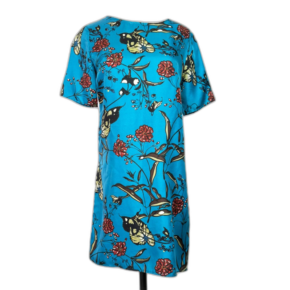 TopShop Boutique | Turqoise Blue Floral Shift Dress | Sz S - Picture 3 of 4